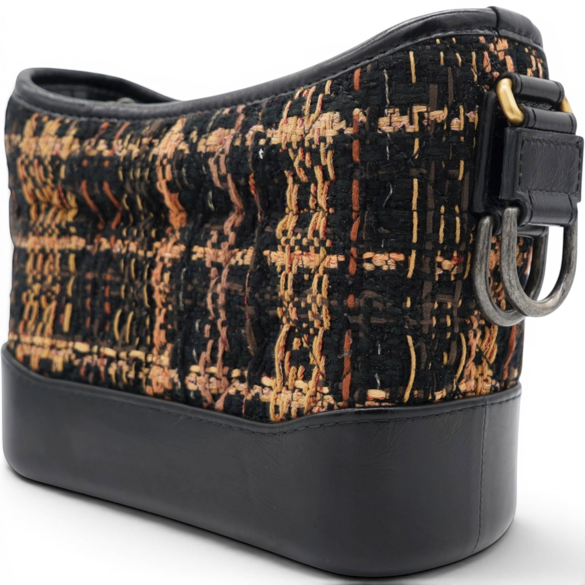 Chanel Tweed Calfskin Small Gabrielle Hobo Black Brown 