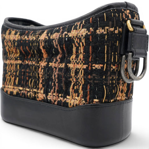 Chanel Tweed Calfskin Small Gabrielle Hobo Black Brown 