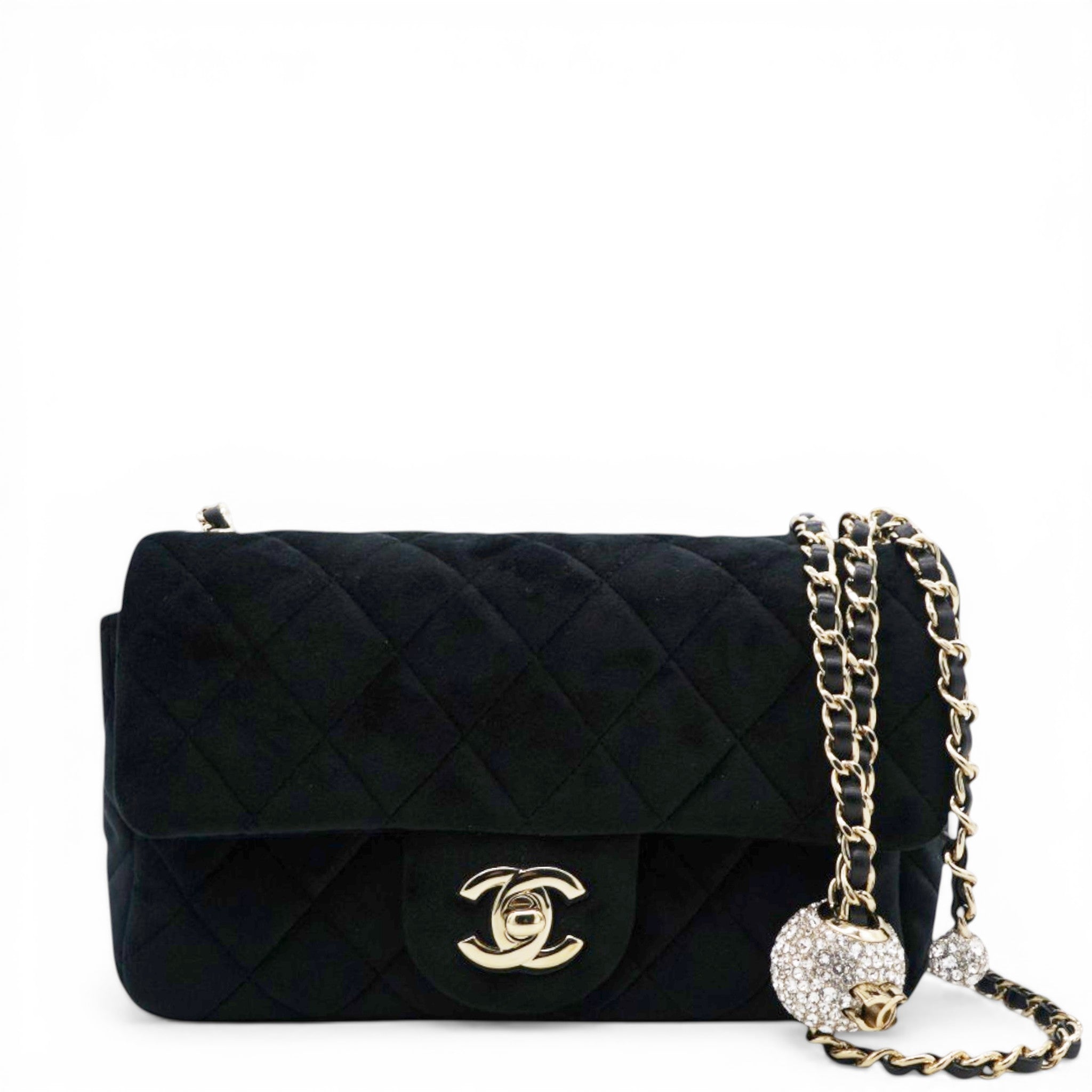 Chanel Velvet Quilted Mini Rectangular Pearl Crush Flap Black 