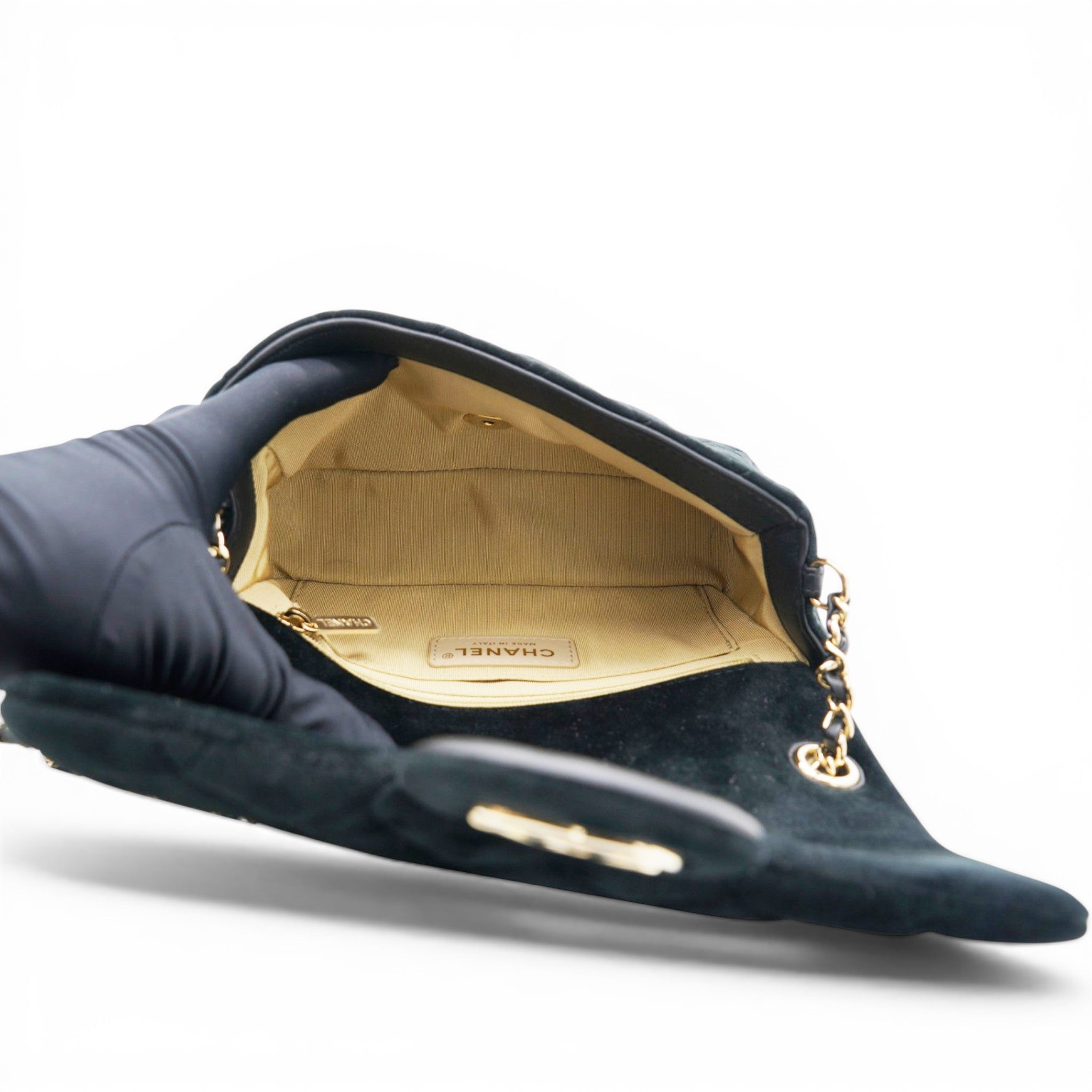 Chanel Velvet Quilted Mini Rectangular Pearl Crush Flap Black 