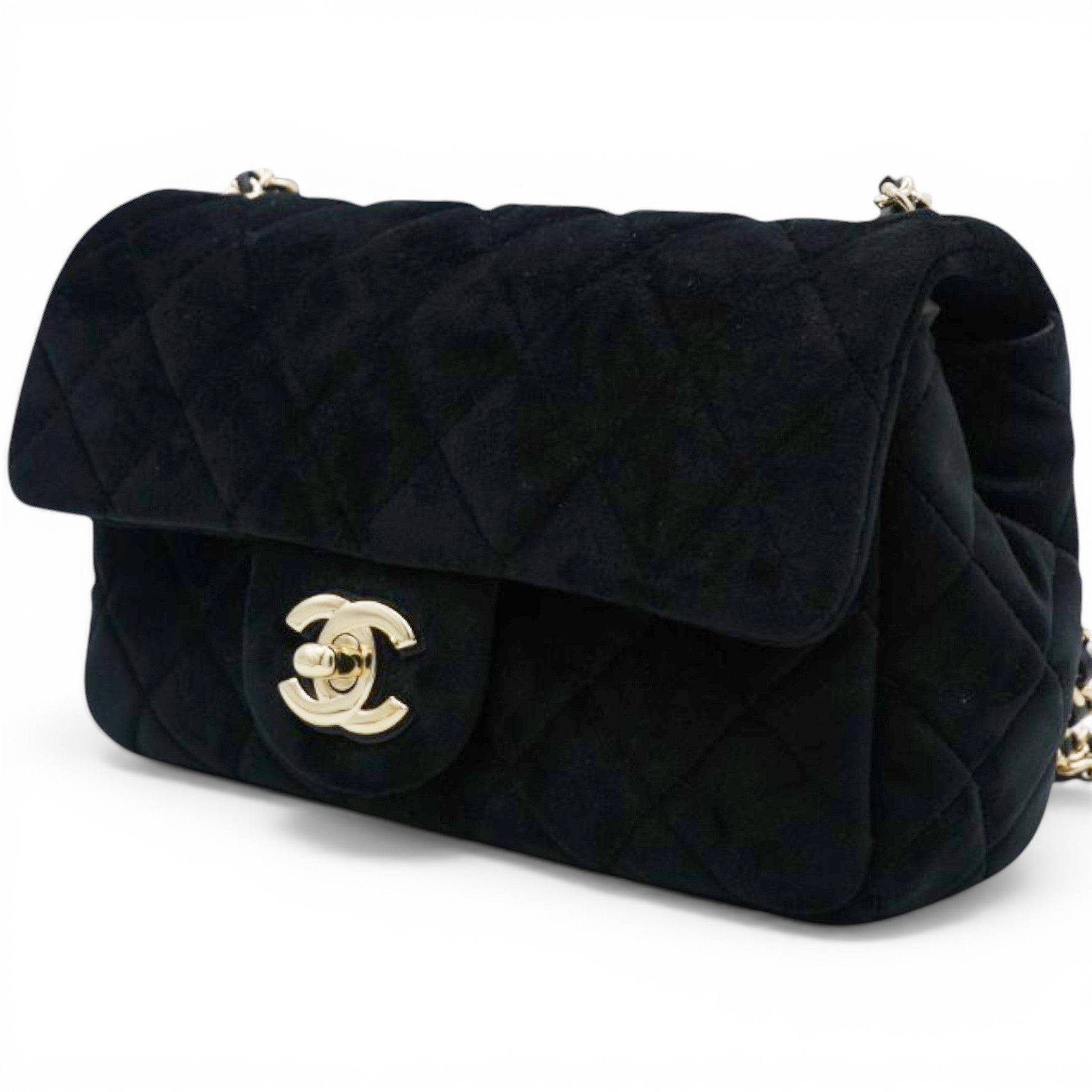 Chanel Velvet Quilted Mini Rectangular Pearl Crush Flap Black 