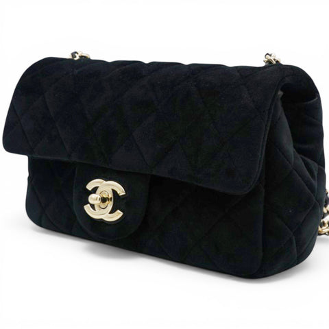 Chanel Velvet Quilted Mini Rectangular Pearl Crush Flap Black 