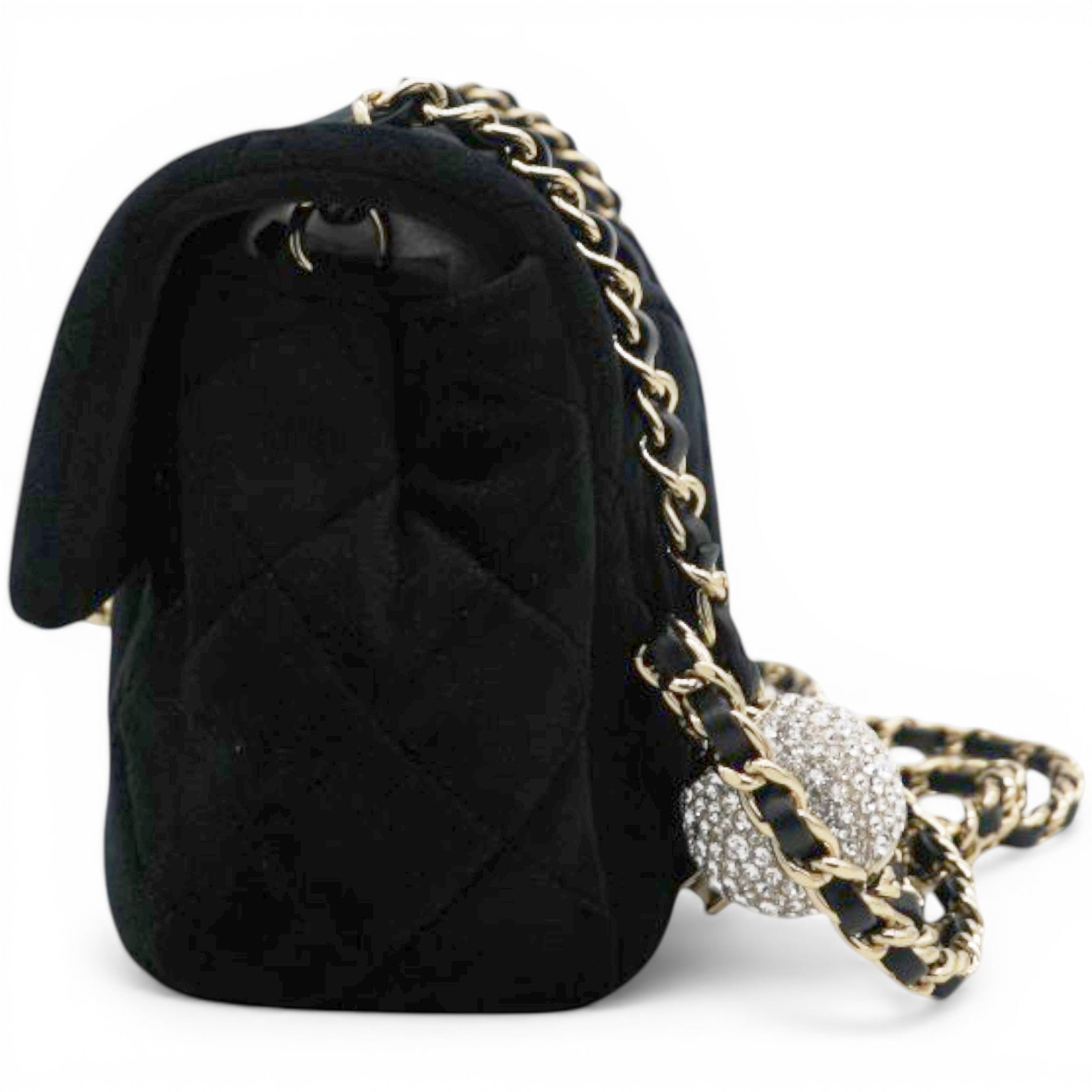 Chanel Velvet Quilted Mini Rectangular Pearl Crush Flap Black 