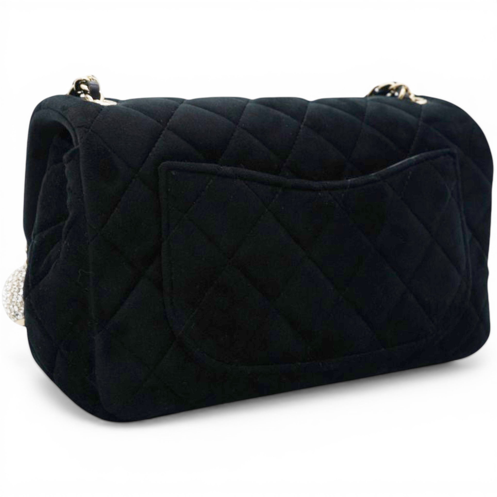 Chanel Velvet Quilted Mini Rectangular Pearl Crush Flap Black 