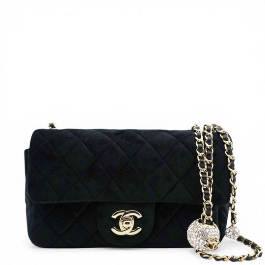 Chanel Velvet Quilted Mini Rectangular Pearl Crush Flap Black 