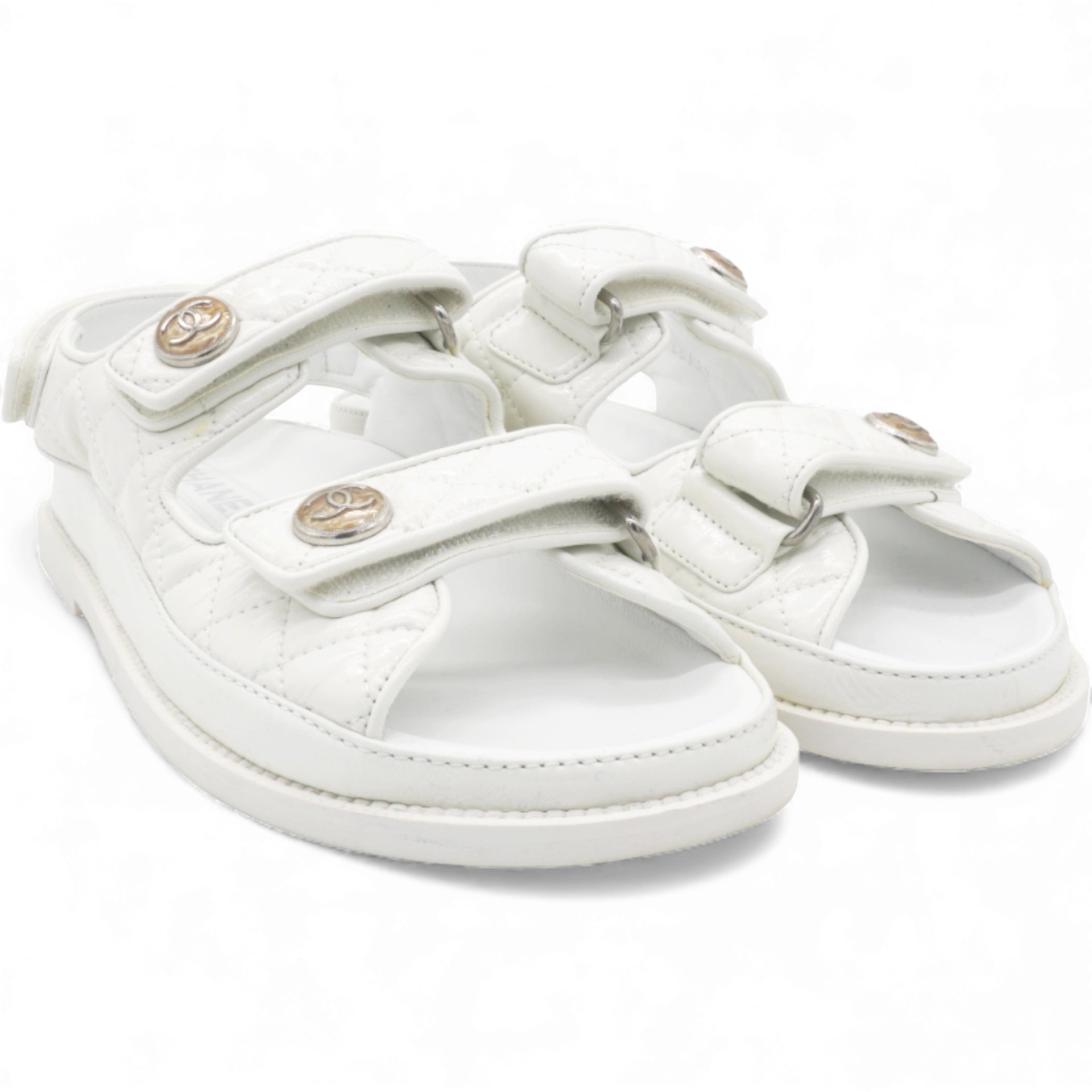 Chanel White Dad Sandal Lambskin Size37
