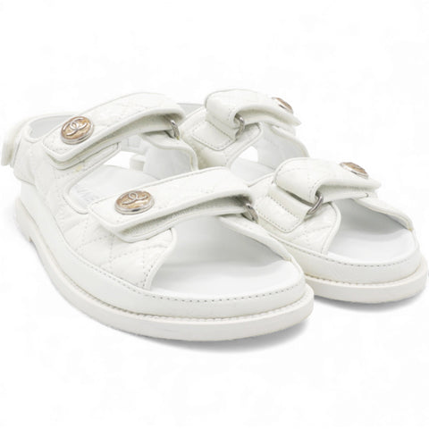 Chanel White Dad Sandal Lambskin Size37
