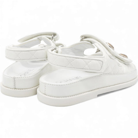 Chanel White Dad Sandal Lambskin Size37