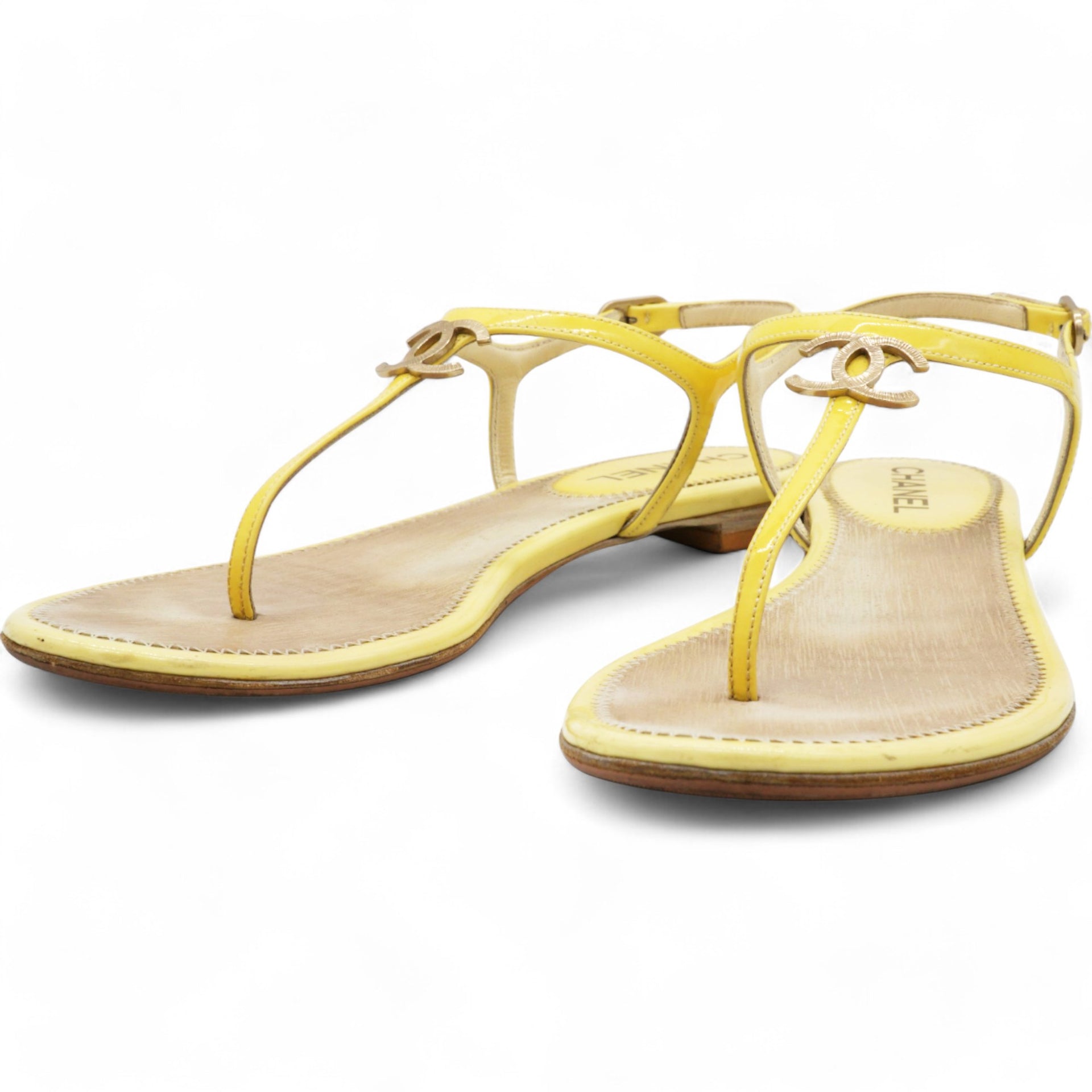  Chanel Yellow Patent Leather Dad Sandals Size 39 