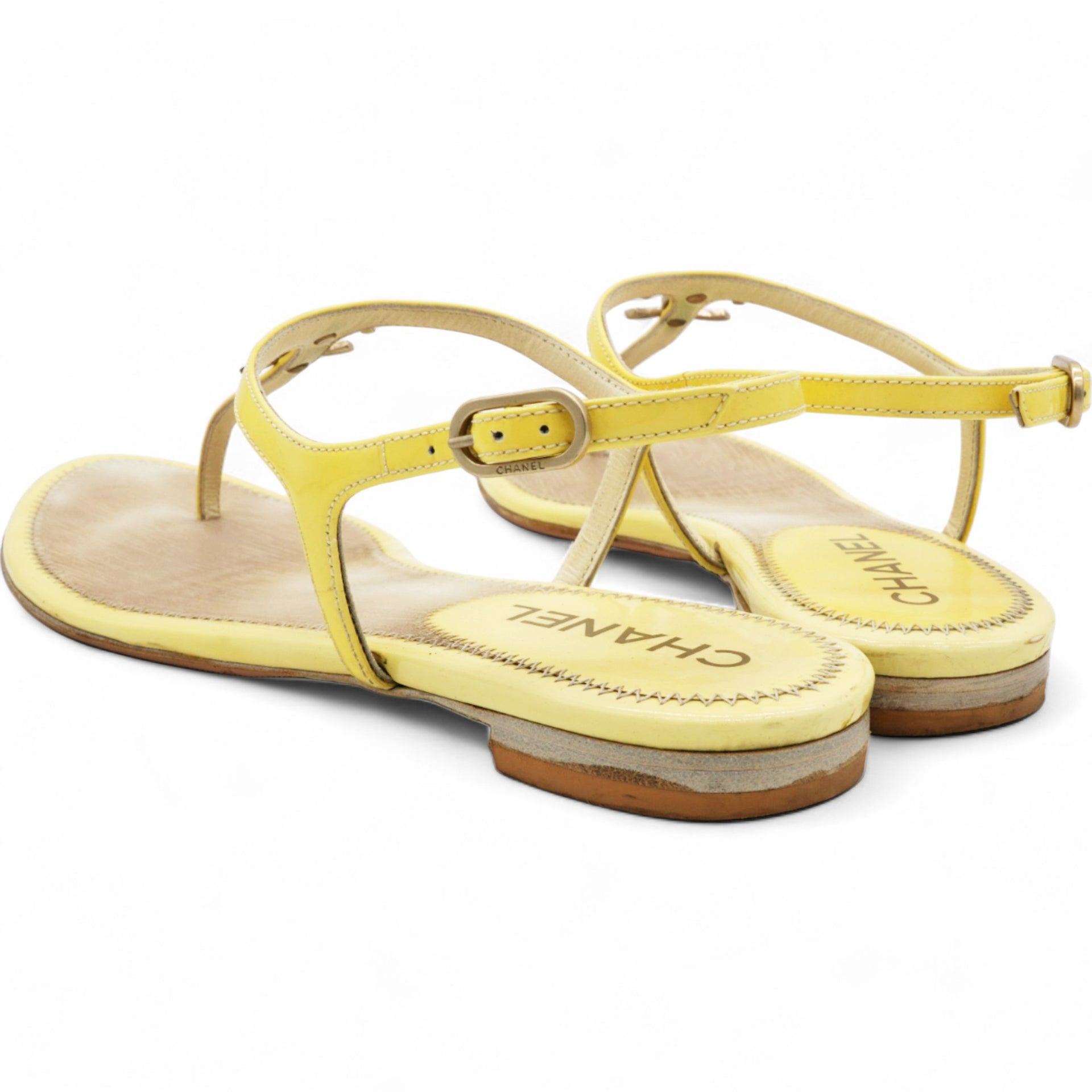  Chanel Yellow Patent Leather Dad Sandals Size 39 