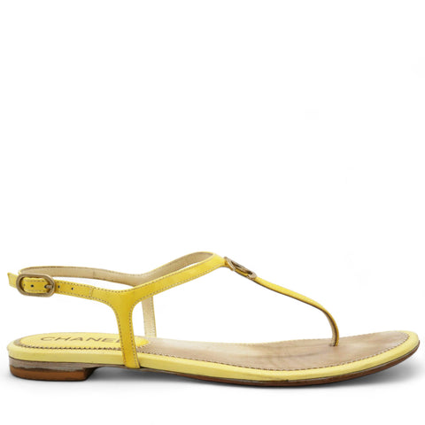  Chanel Yellow Patent Leather Dad Sandals Size 39 
