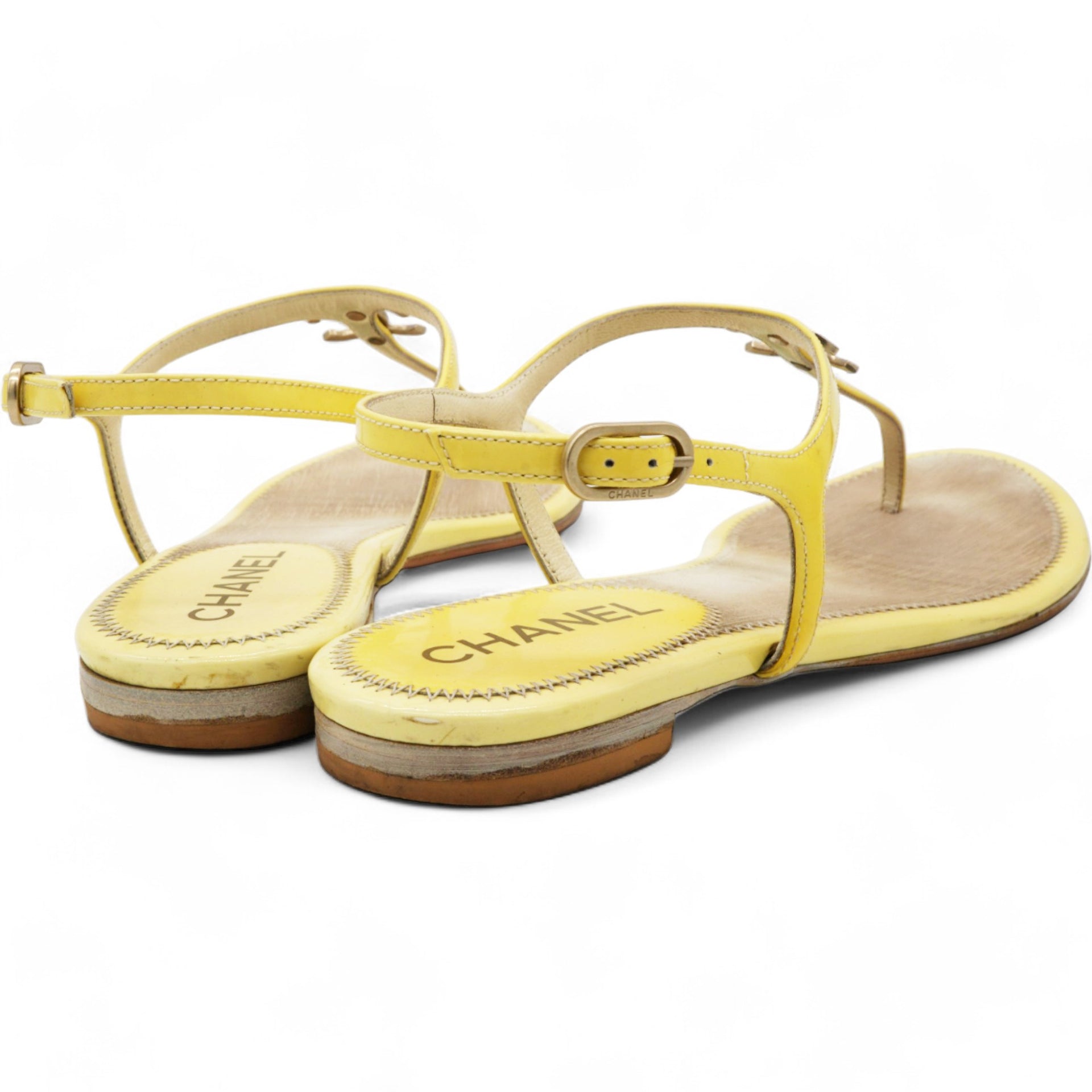  Chanel Yellow Patent Leather Dad Sandals Size 39 