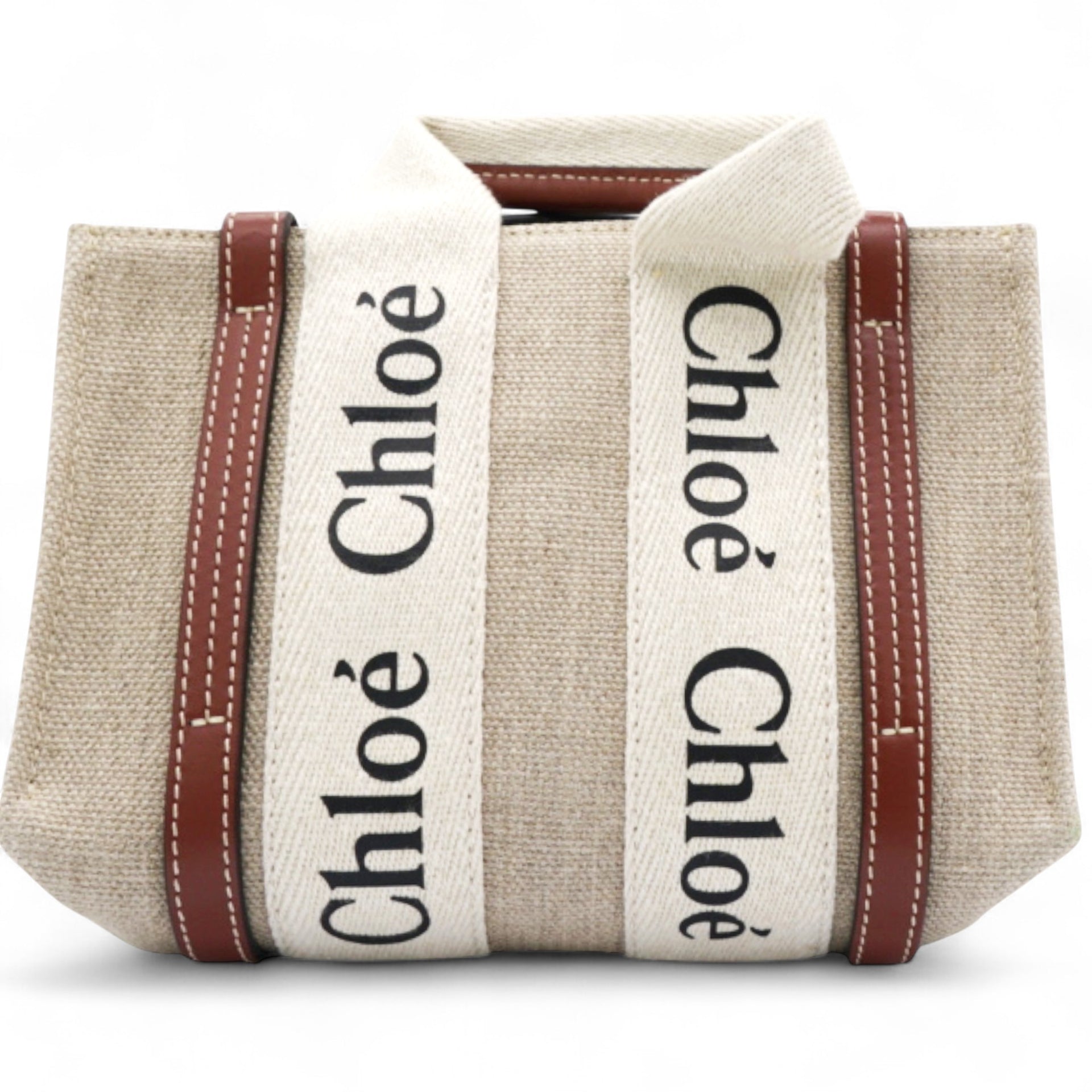  Chloe Cotton Mini Woody Ribbon Tote With Strap Brown 