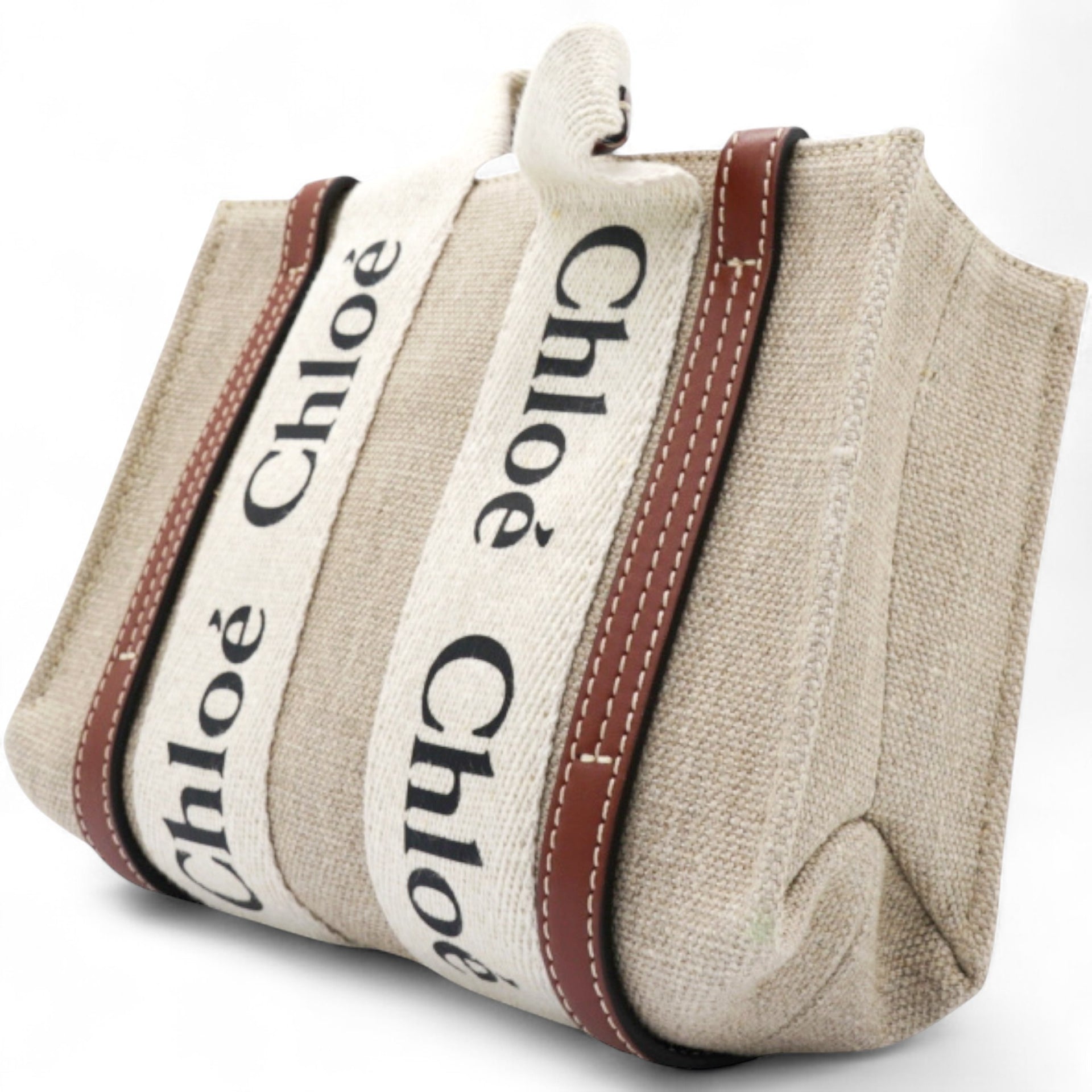  Chloe Cotton Mini Woody Ribbon Tote With Strap Brown 