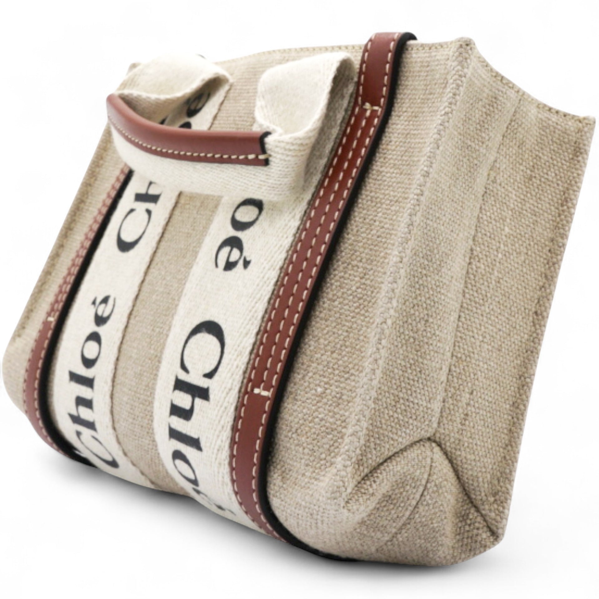  Chloe Cotton Mini Woody Ribbon Tote With Strap Brown 