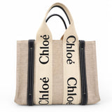 Chloe Cotton Small Woody Ribbon Tote White Blue 