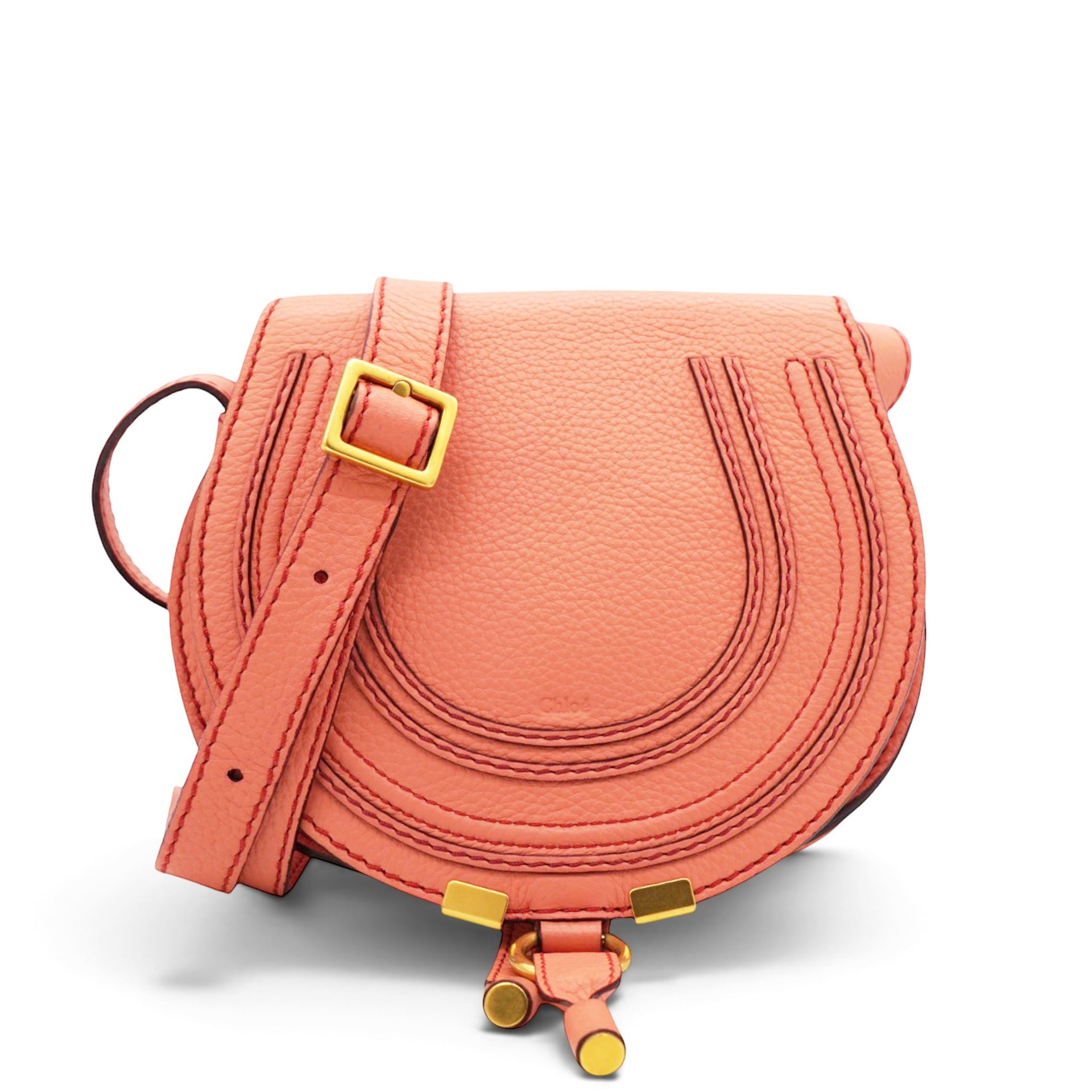 Chloe Leather Small Marcie Saddle Bag Wood Rose 