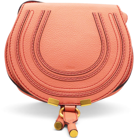 Chloe Leather Small Marcie Saddle Bag Wood Rose 