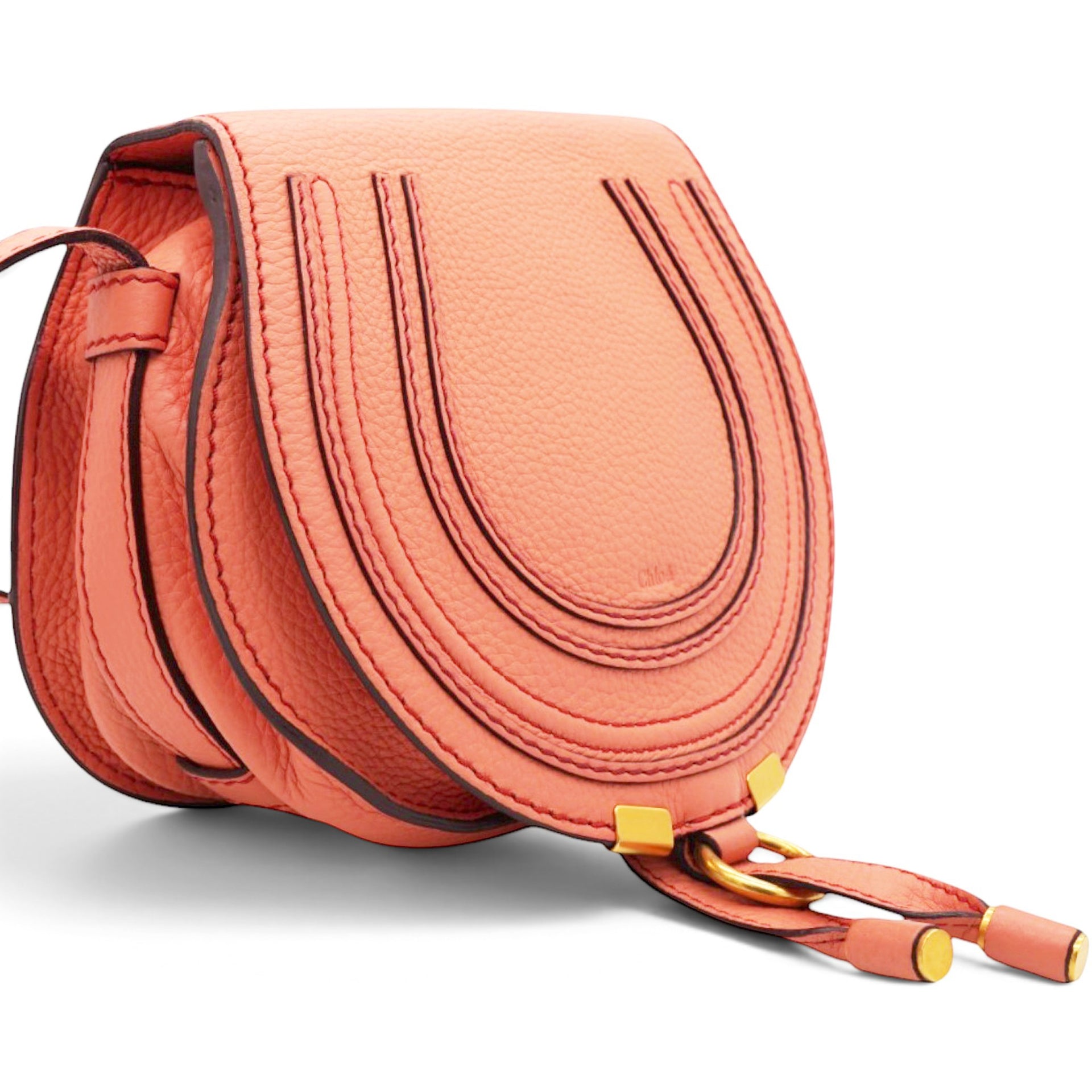 Chloe Leather Small Marcie Saddle Bag Wood Rose 