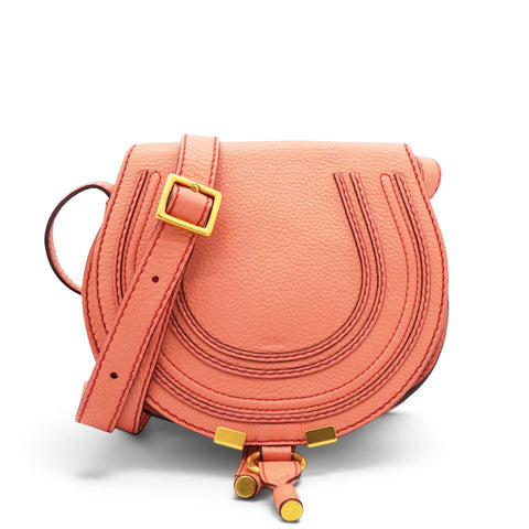 Chloe Leather Small Marcie Saddle Bag Wood Rose 
