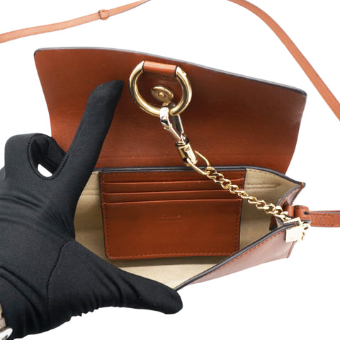  Chloe Suede Calfskin Faye Wallet On Strap Tan 