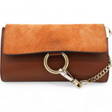  Chloe Suede Calfskin Faye Wallet On Strap Tan 