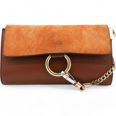  Chloe Suede Calfskin Faye Wallet On Strap Tan 