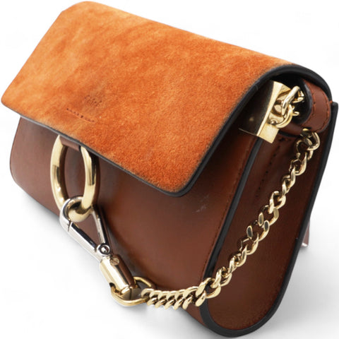  Chloe Suede Calfskin Faye Wallet On Strap Tan 