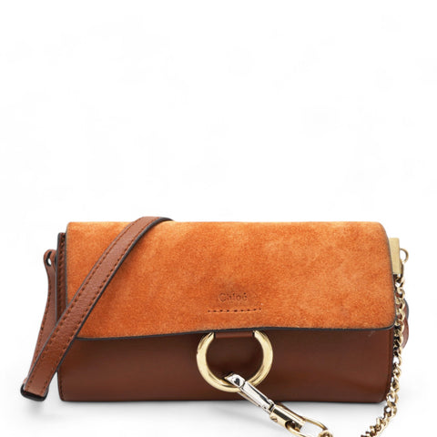  Chloe Suede Calfskin Faye Wallet On Strap Tan 