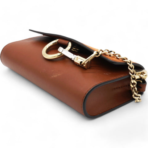  Chloe Suede Calfskin Faye Wallet On Strap Tan 