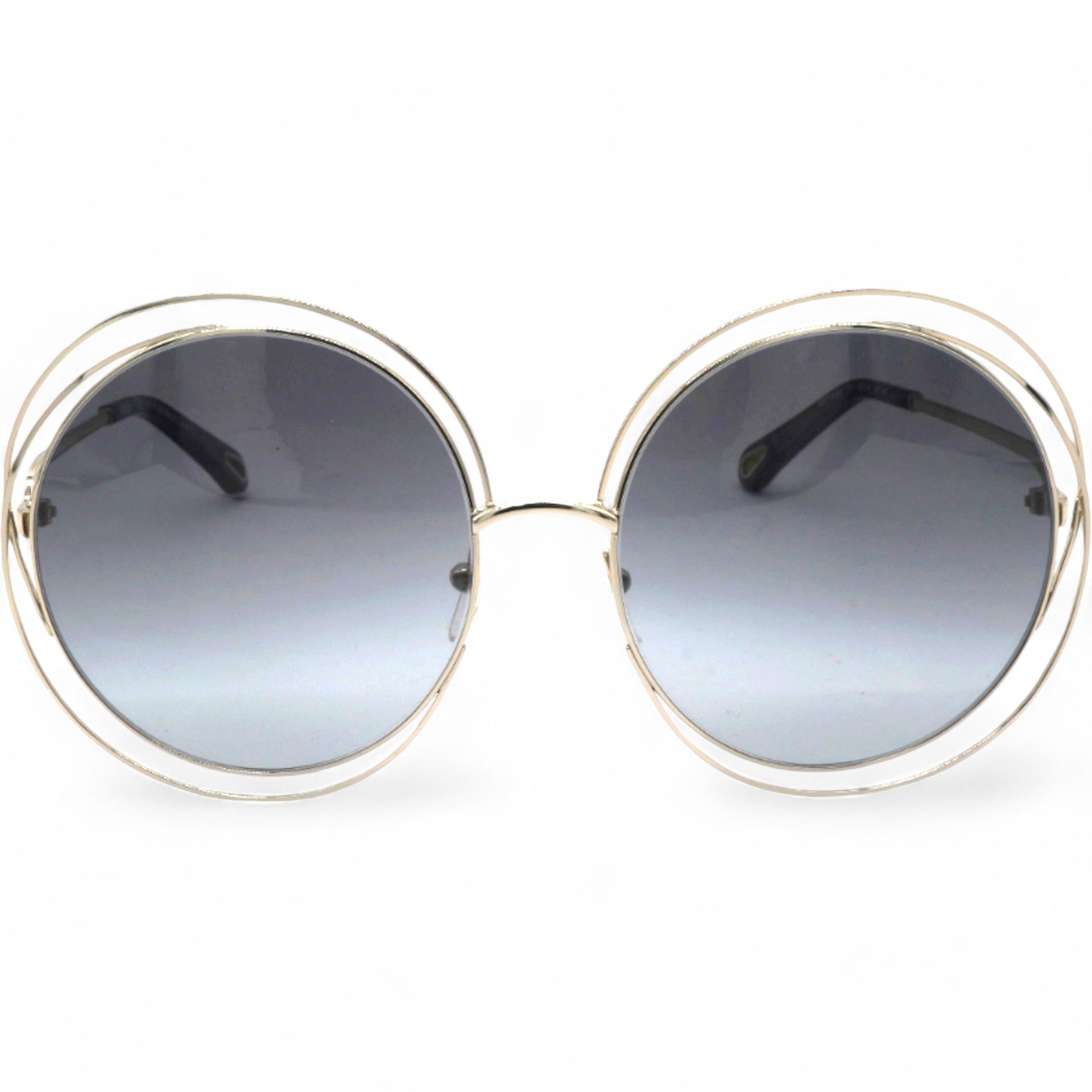 Chloe Sunglasses Round Large Size Frame Gold Black 
