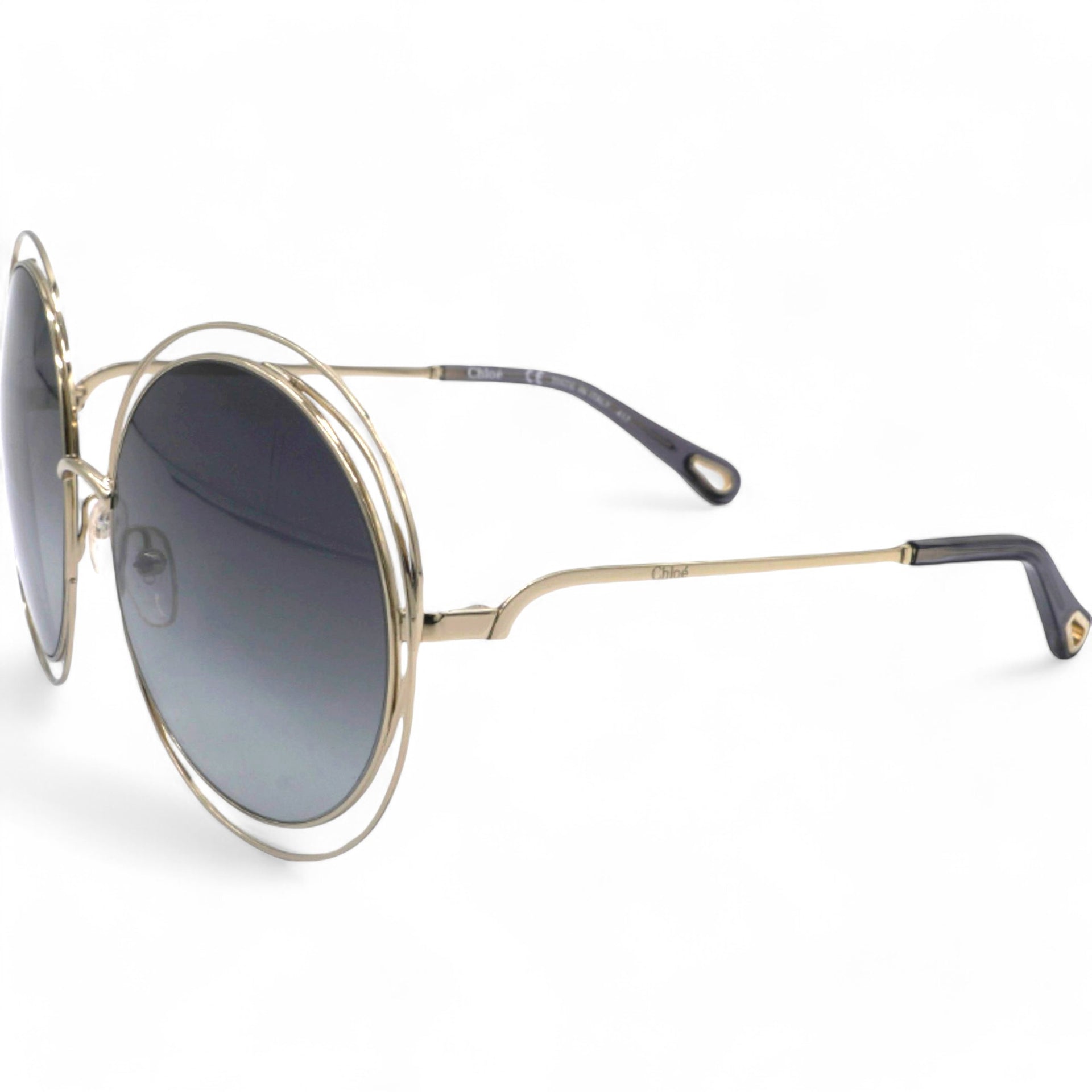 Chloe Sunglasses Round Large Size Frame Gold Black 