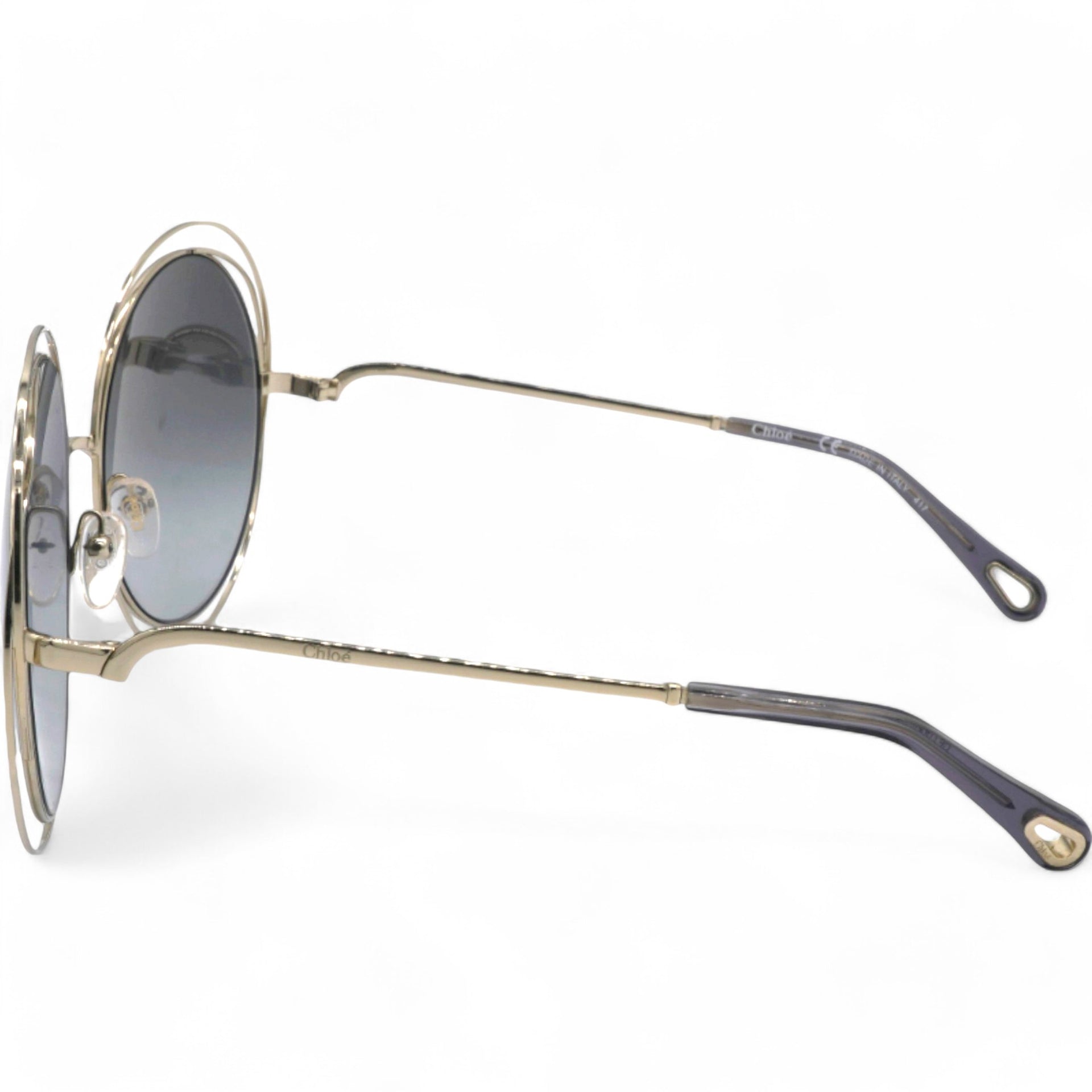 Chloe Sunglasses Round Large Size Frame Gold Black 