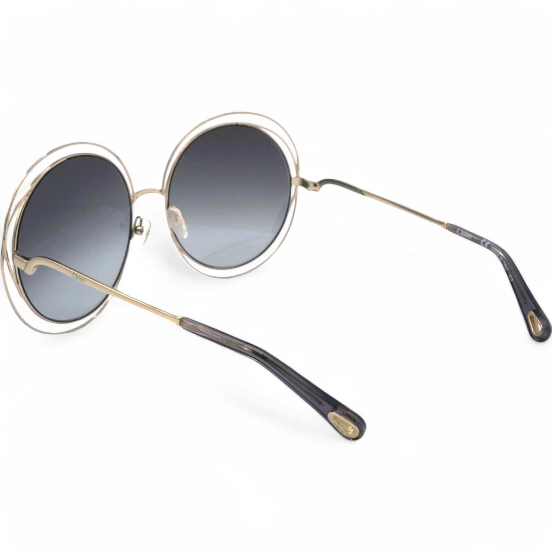 Chloe Sunglasses Round Large Size Frame Gold Black 
