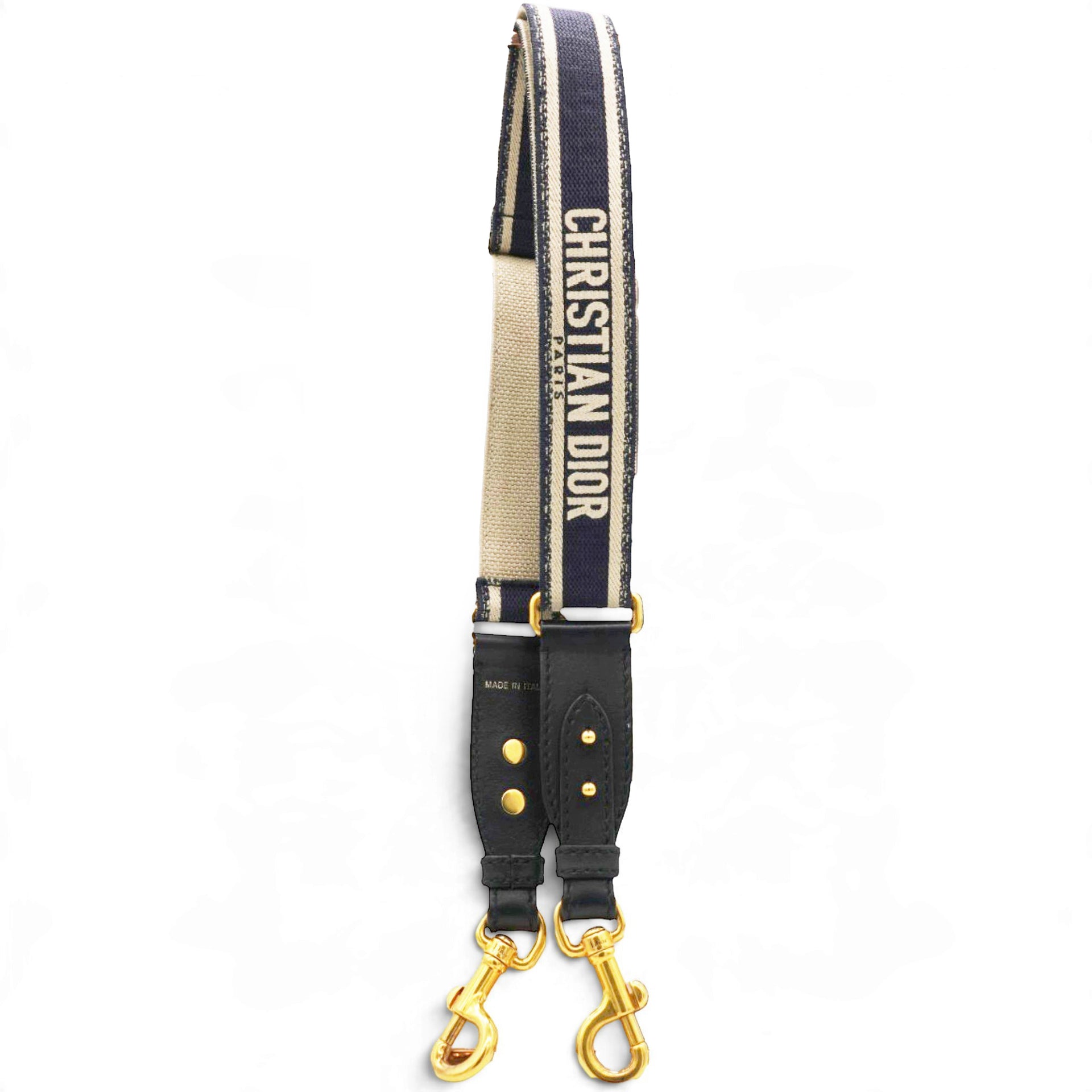 Christian Dior Adjustable Shoulder Strap with Ring Black Paris Embroidery 