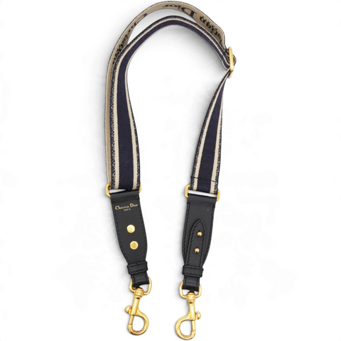 Christian Dior Adjustable Shoulder Strap with Ring Black Paris Embroidery 
