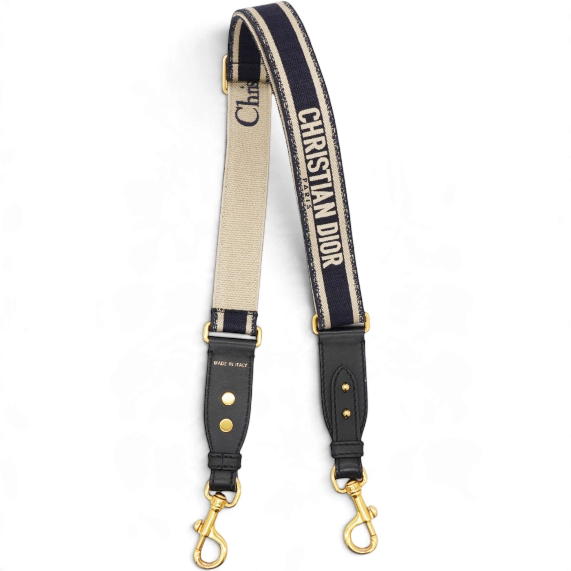 Christian Dior Adjustable Shoulder Strap with Ring Black Paris Embroidery 