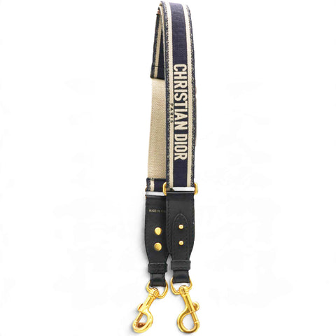Christian Dior Adjustable Shoulder Strap with Ring Black Paris Embroidery 