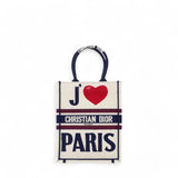 Christian Dior  Canvas Embroidered I Love Paris Vertical Book Tote White Mini 