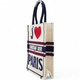 Christian Dior  Canvas Embroidered I Love Paris Vertical Book Tote White Mini 