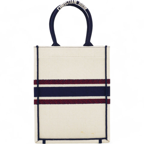 Christian Dior  Canvas Embroidered I Love Paris Vertical Book Tote White Mini 