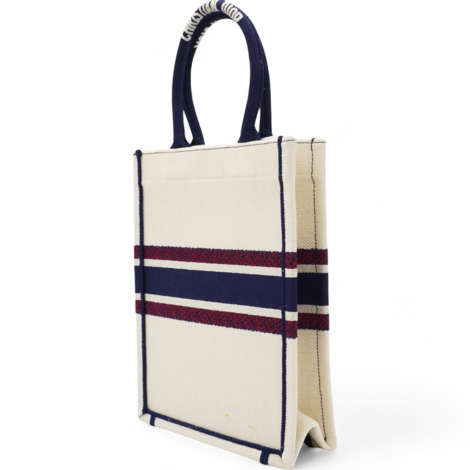 Christian Dior  Canvas Embroidered I Love Paris Vertical Book Tote White Mini 