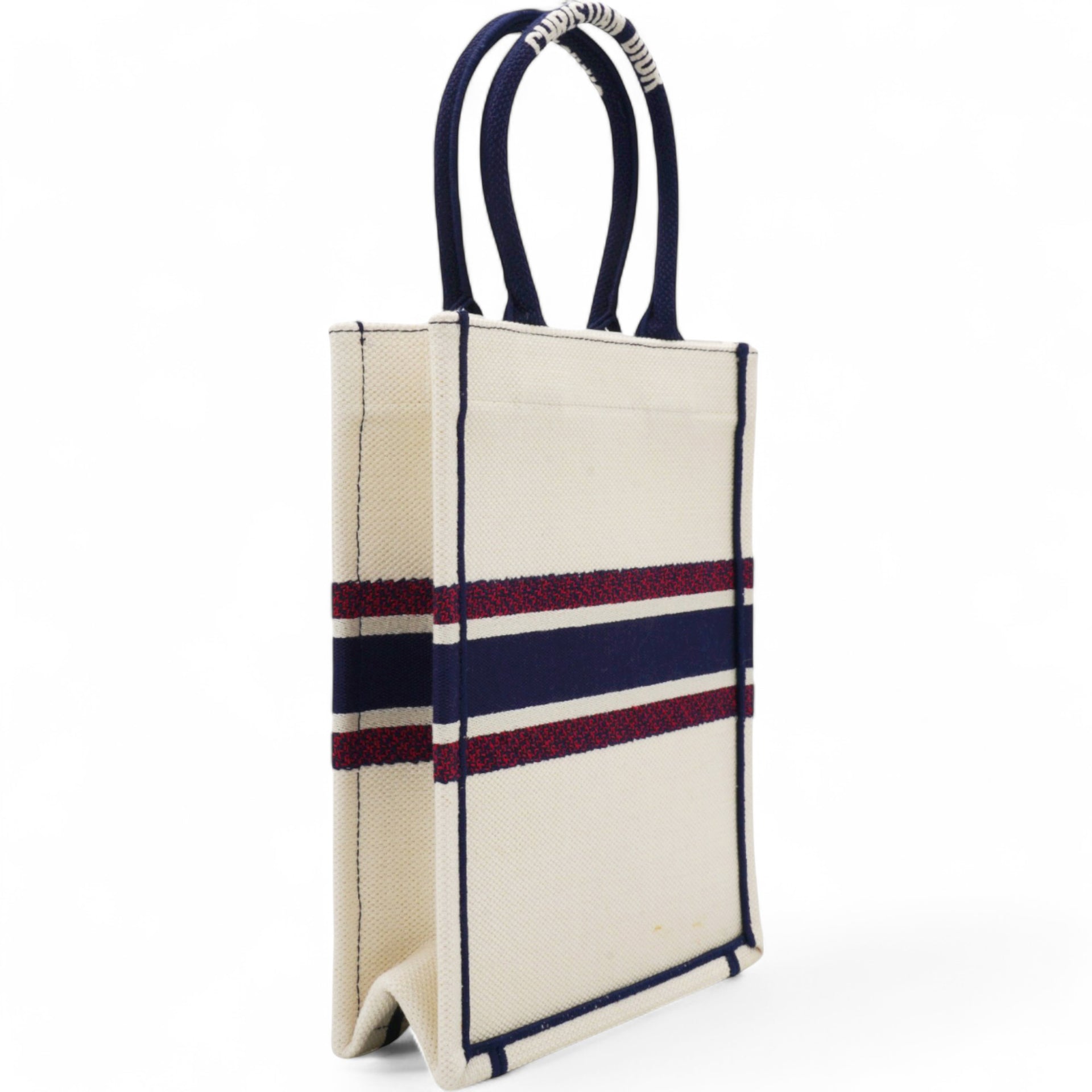 Christian Dior  Canvas Embroidered I Love Paris Vertical Book Tote White Mini 