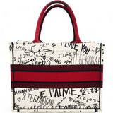  Christian Dior Canvas Embroidered Medium Dioramour Graffiti Book Tote Latte Multicolor 