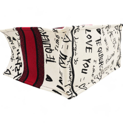  Christian Dior Canvas Embroidered Medium Dioramour Graffiti Book Tote Latte Multicolor 