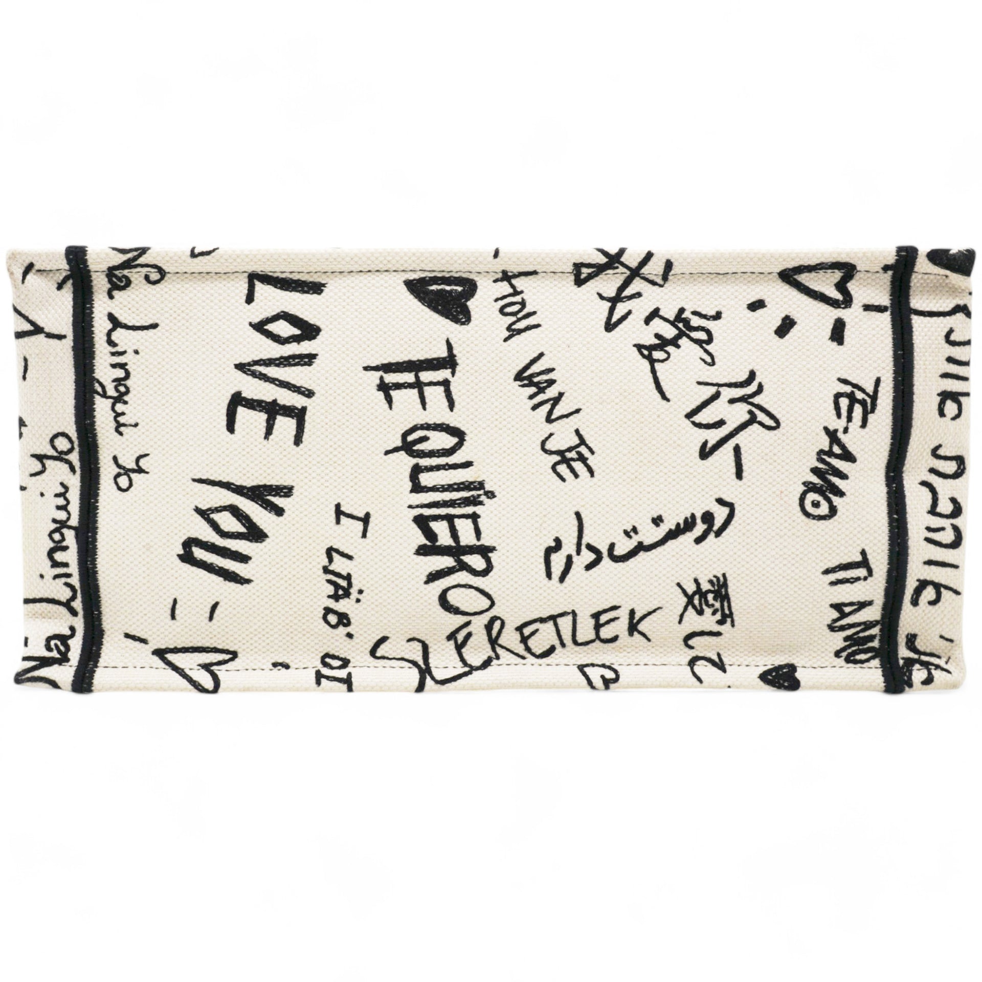  Christian Dior Canvas Embroidered Medium Dioramour Graffiti Book Tote Latte Multicolor 