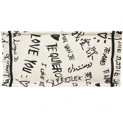  Christian Dior Canvas Embroidered Medium Dioramour Graffiti Book Tote Latte Multicolor 