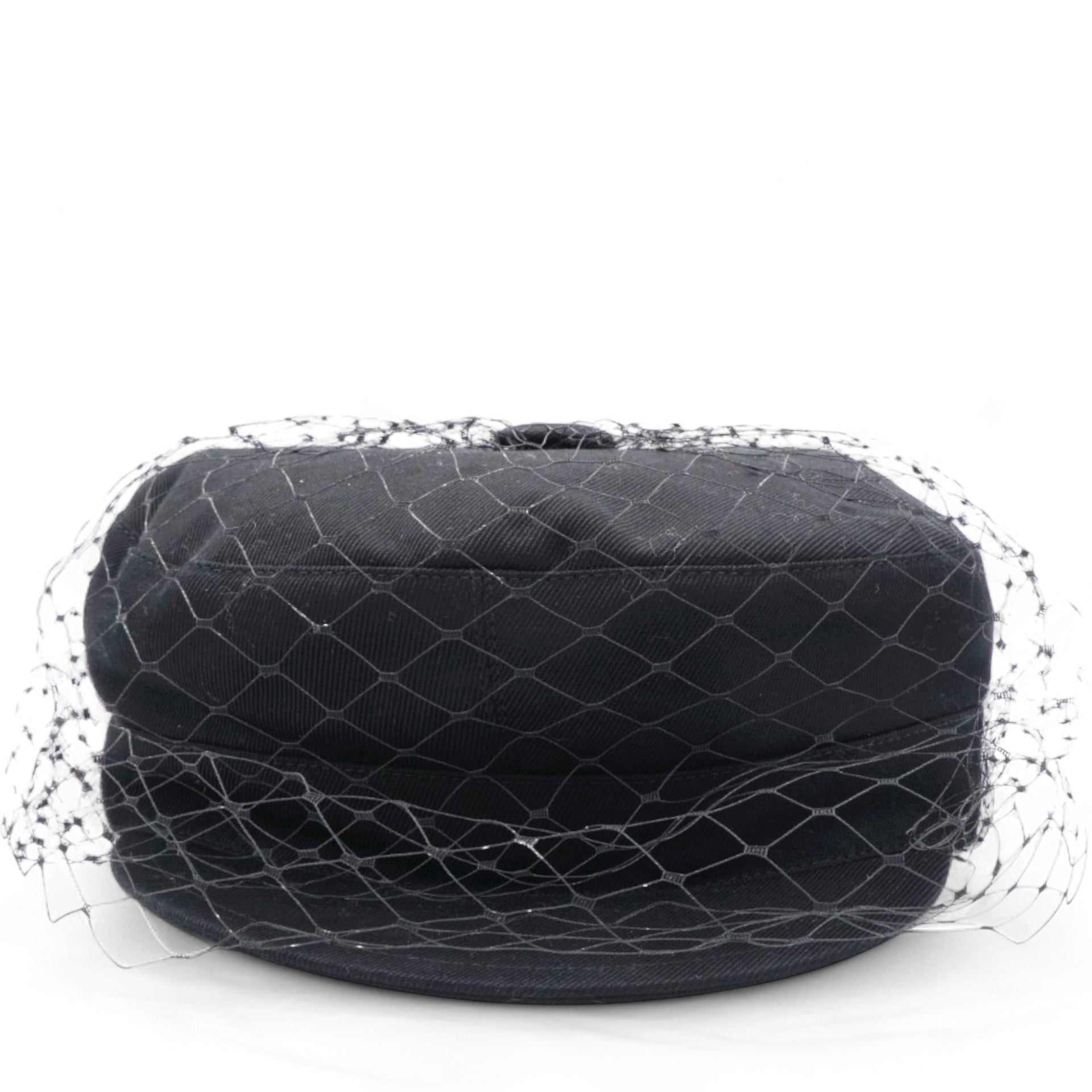 Christian Dior Cotton Canvas Arty Cap with Veil Black Size57 
