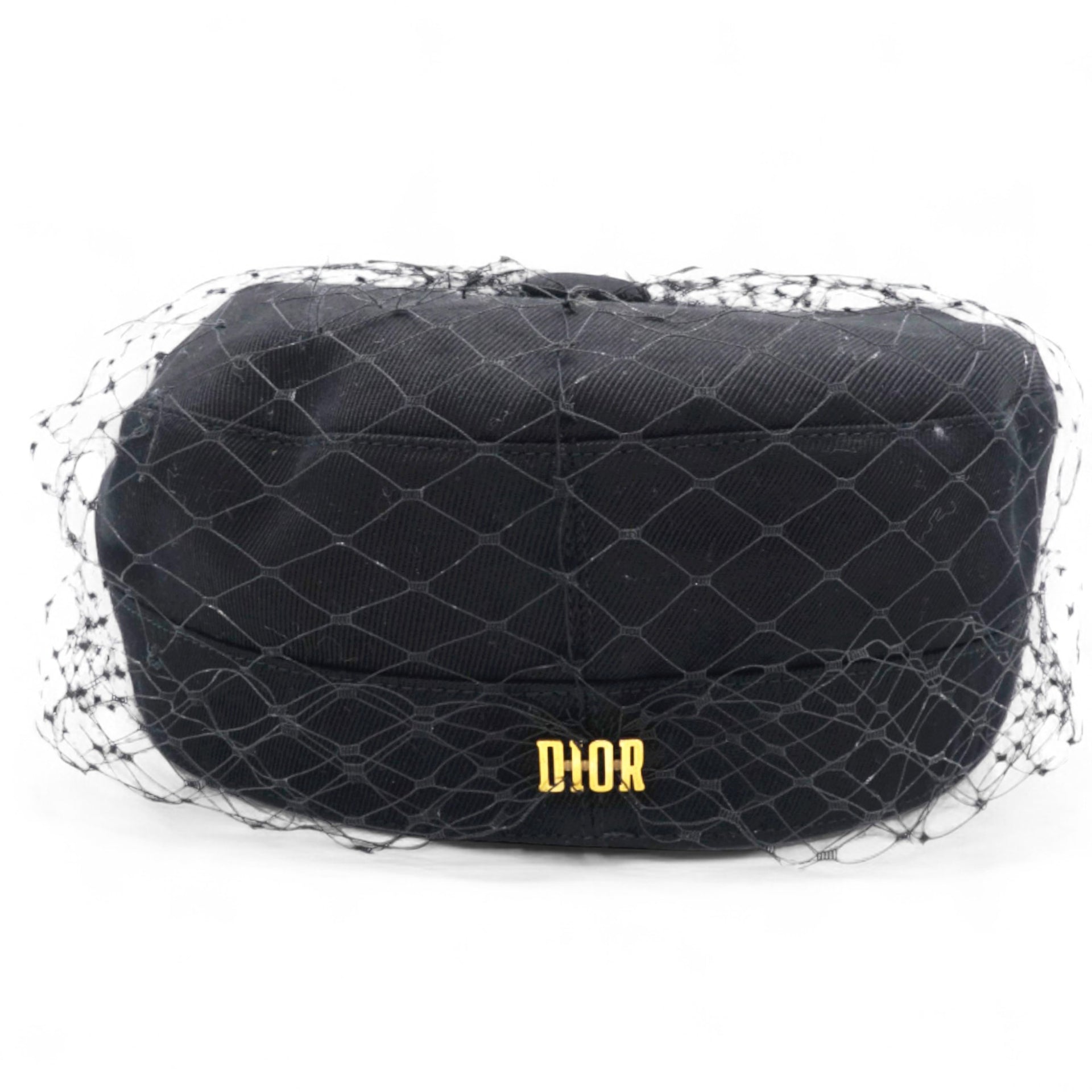 Christian Dior Cotton Canvas Arty Cap with Veil Black Size57 