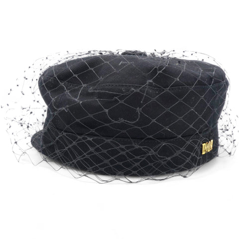 Christian Dior Cotton Canvas Arty Cap with Veil Black Size57 